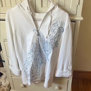 Coldwater Creek Artistic White and Blue Pullover never worn